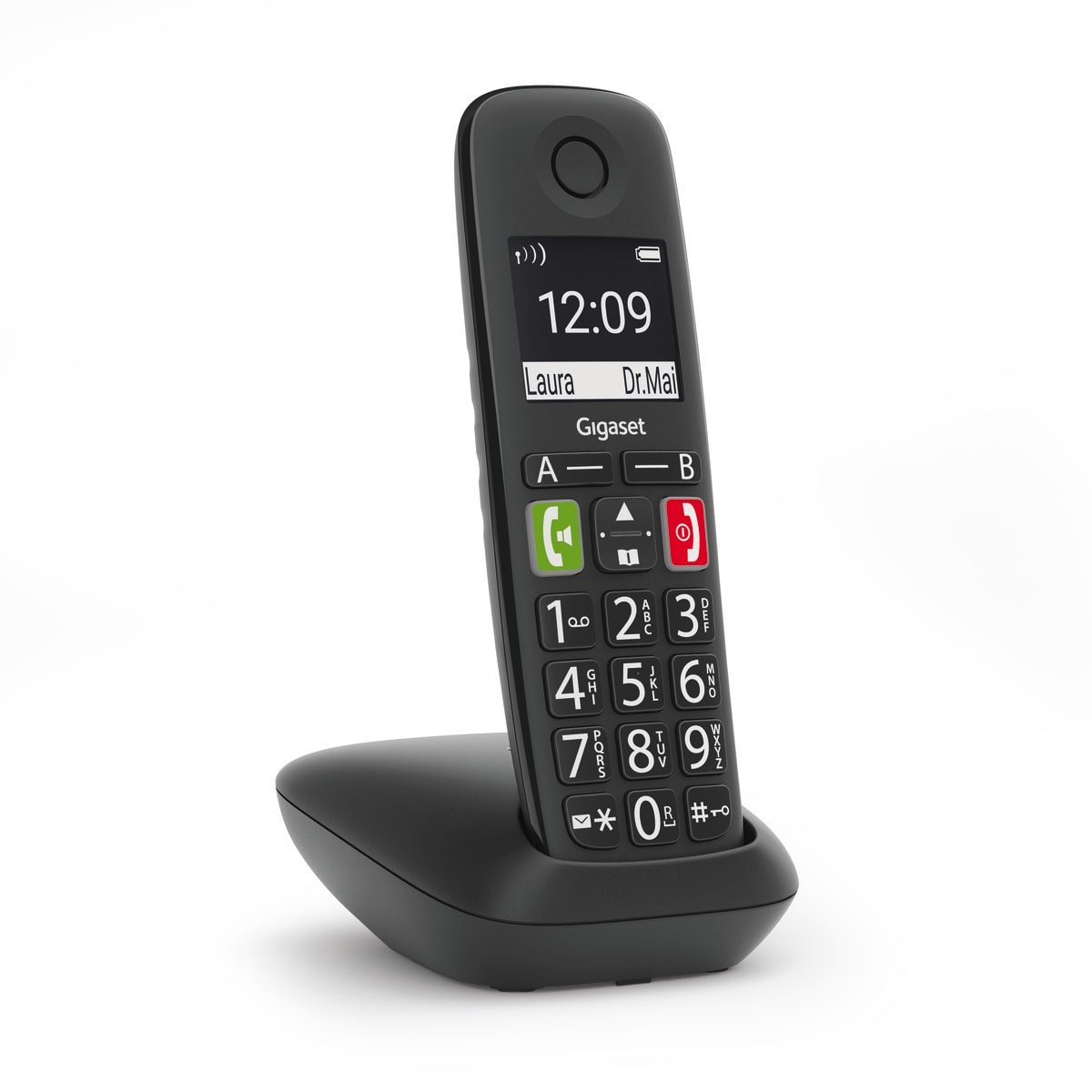 Gigaset E290 trådløs telefon med store knapper - svart