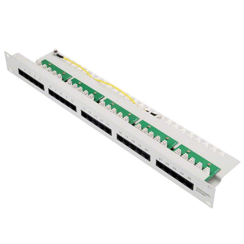 "Ecolan patchpanel Cat 3 ISDN 19"" 1U 25 port RJ45 8/4 lys grå RAL7035"