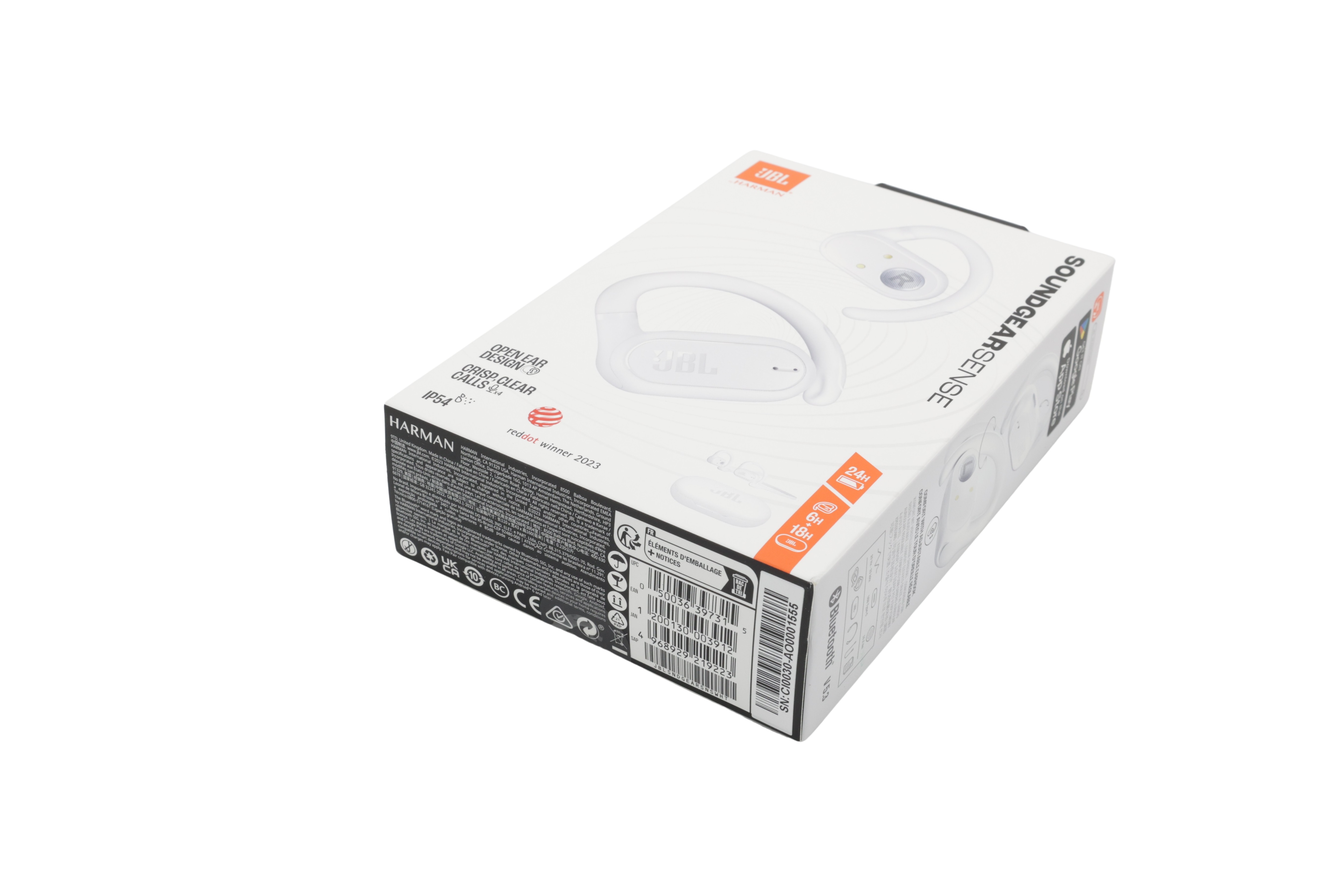 JBL Soundgear Sense trådløse Bluetooth-hodetelefoner med åpne ører, hvite
