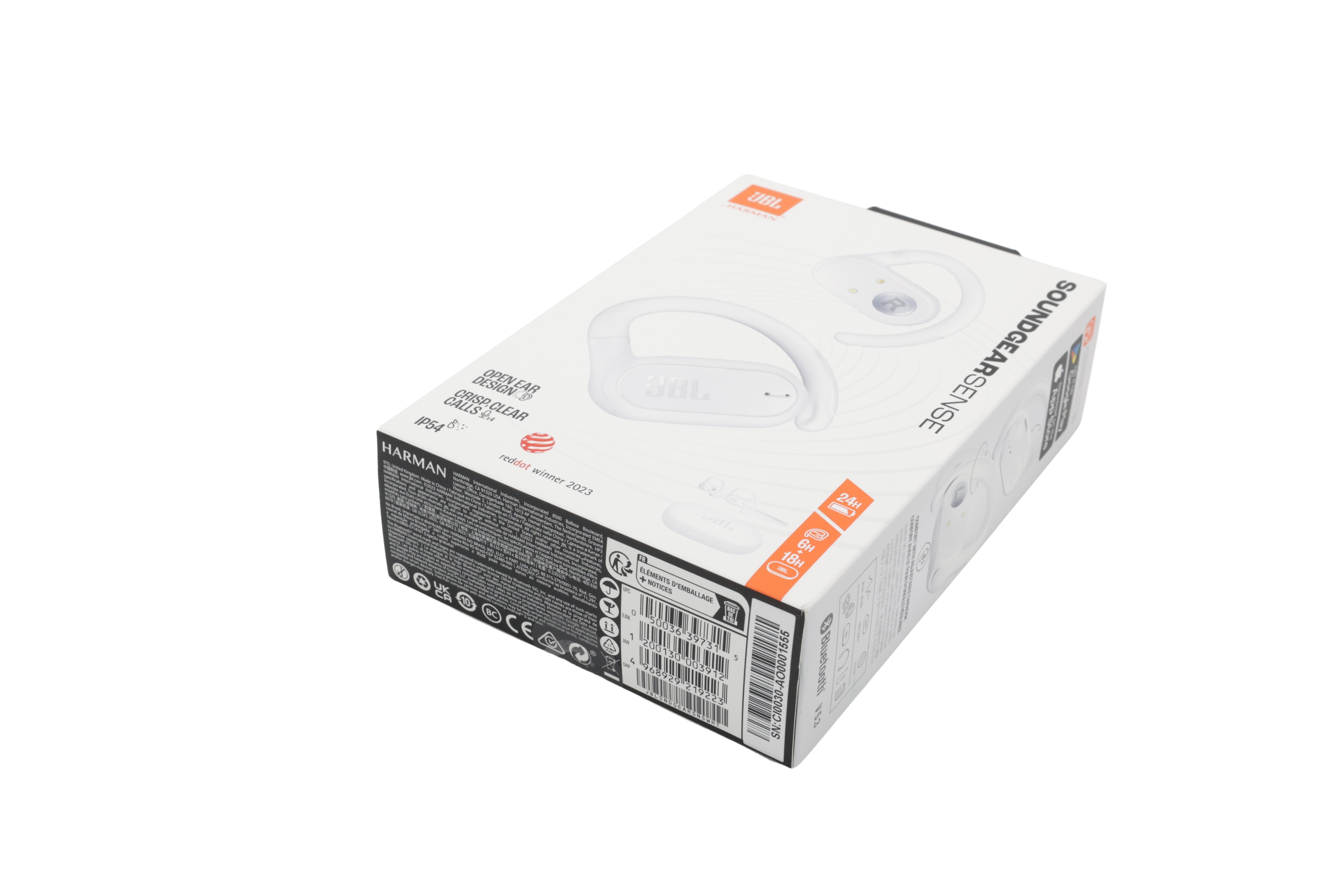 JBL Soundgear Sense trådløse Bluetooth-hodetelefoner med åpne ører, hvite