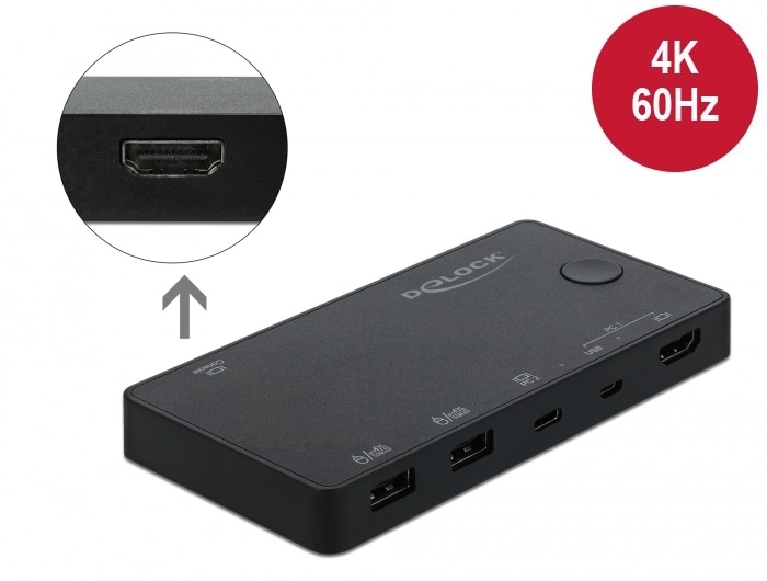Delock HDMI/USB-C KVM-bryter 4K 60 Hz med USB 2.0