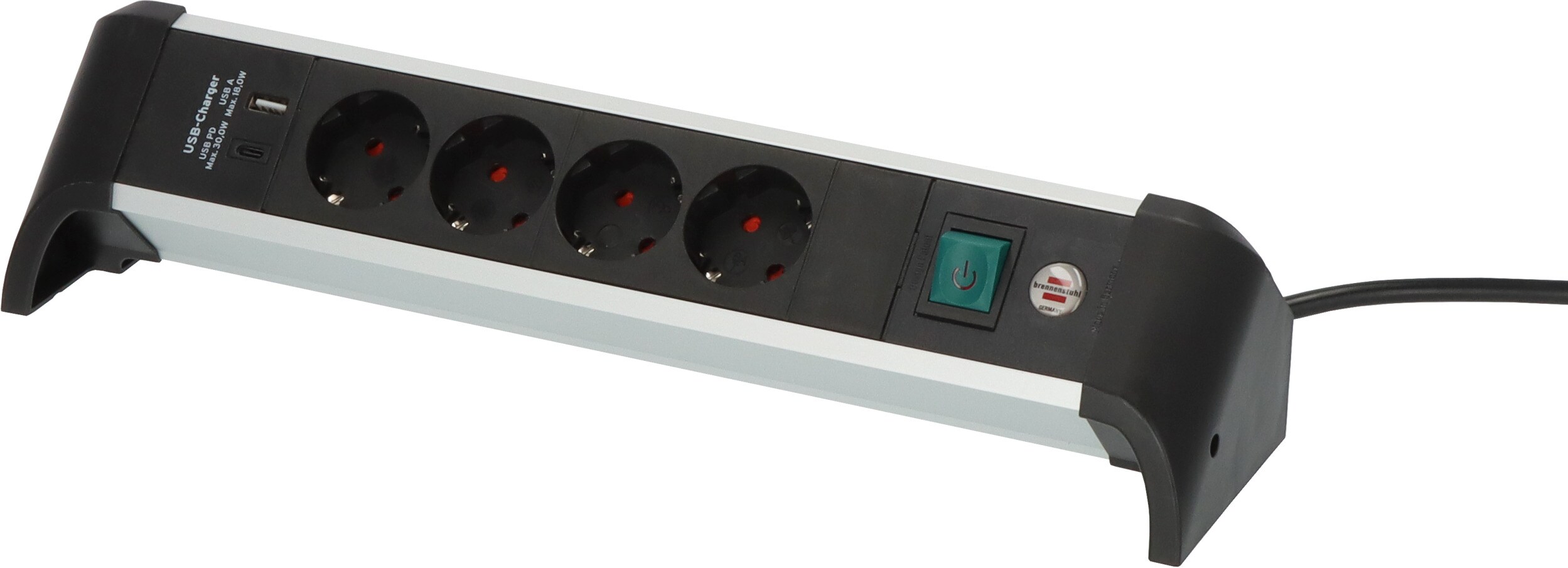 Brennenstuhl Alu-Office-Line stikkontaktlist 4-veis og 1x USB-C, 1x USB-A, 1,8 m