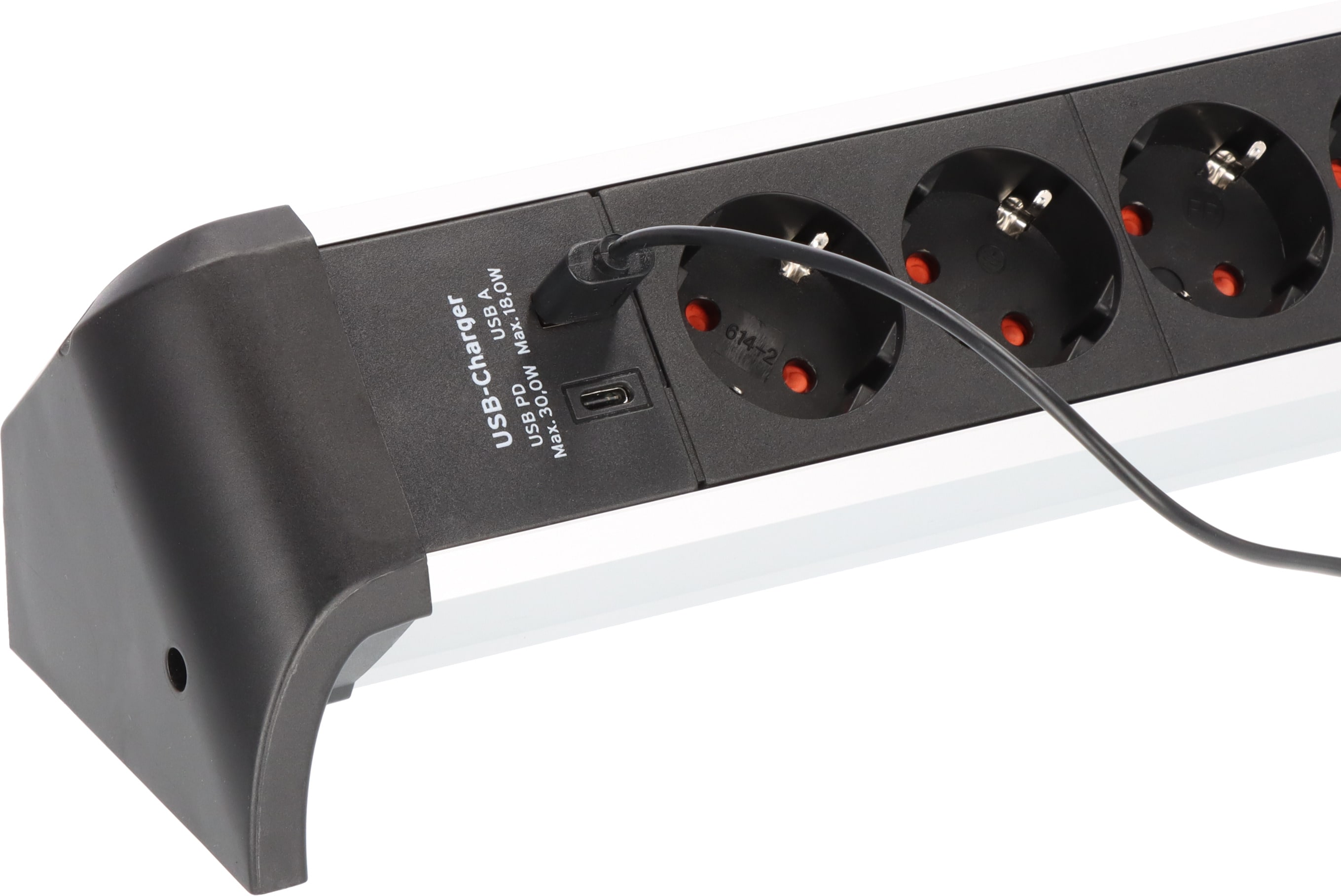 Brennenstuhl Alu-Office-Line stikkontaktlist 4-veis og 1x USB-C, 1x USB-A, 1,8 m