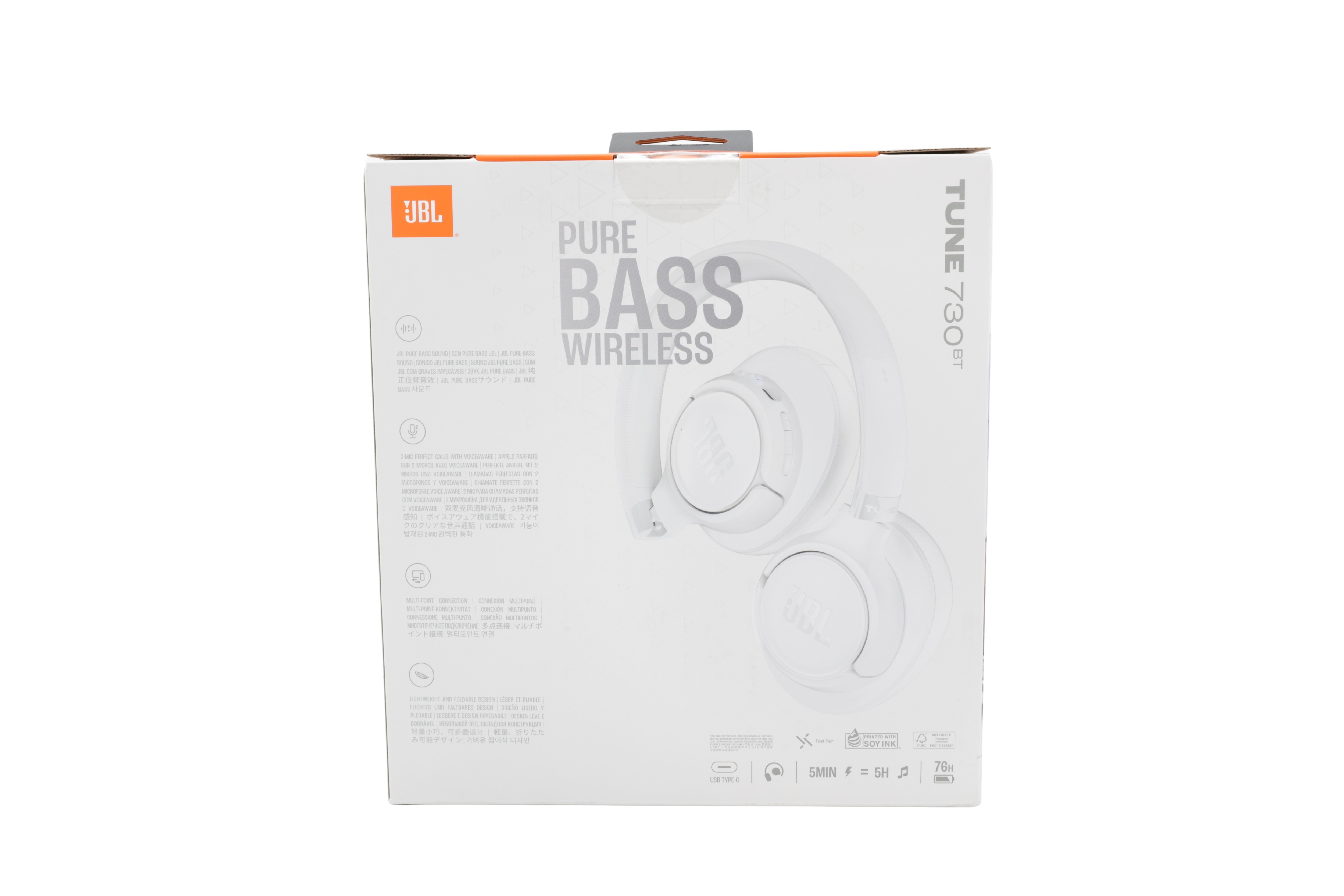 JBL JBLT730BTWHT Tune 730 BT Over-Ear-hodetelefoner, hvit
