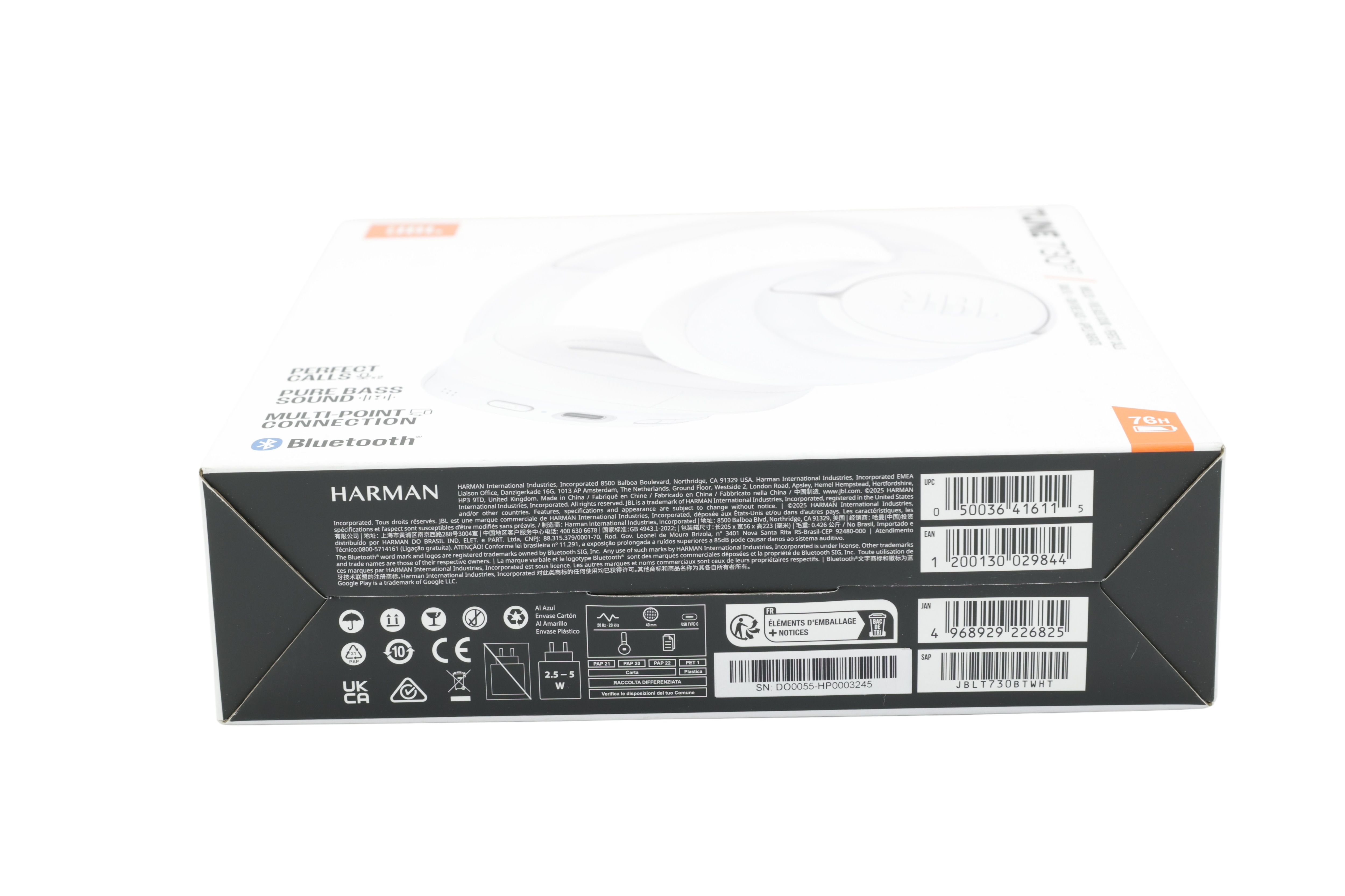 JBL JBLT730BTWHT Tune 730 BT Over-Ear-hodetelefoner, hvit