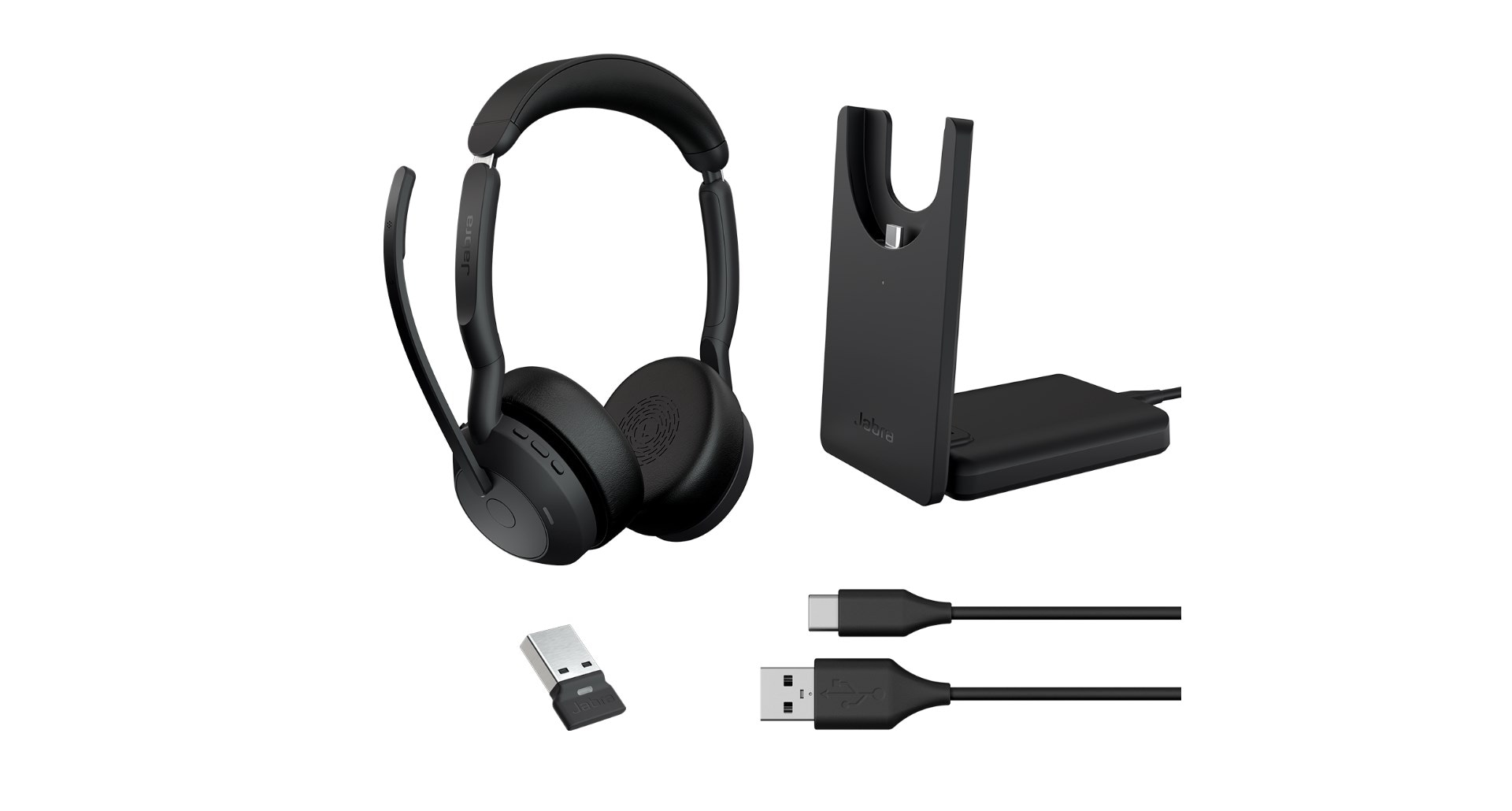 Jabra Evolve2 55 MS Stereo med Link380a/390a og sammenleggbare høyttalere
