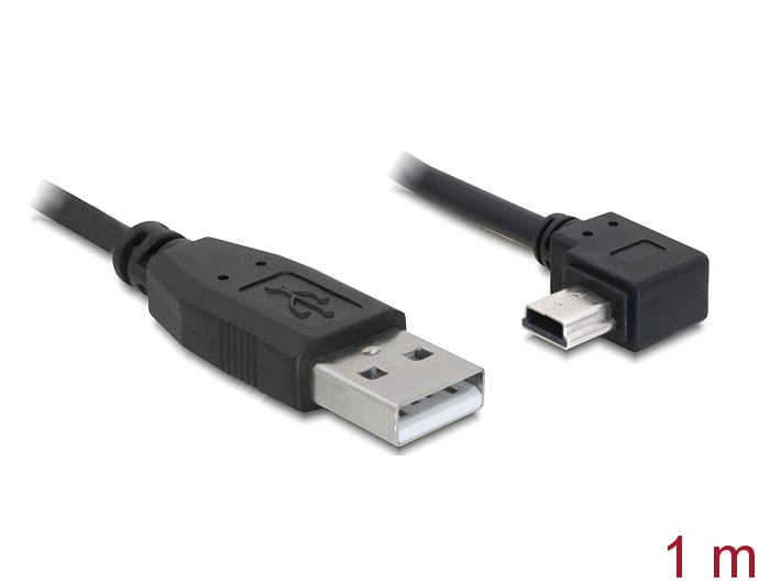 Delock-kabel USB 2.0-A hann > USB mini-B 5-pinners hann vinklet 1 m