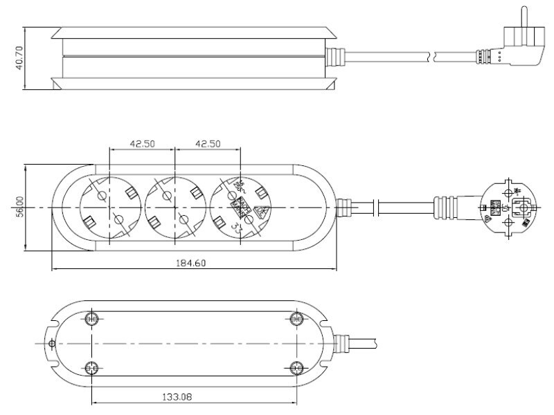 Bachmann stikkontaktlist SMART 3-veis, hvit 5,0 m, uten bryter