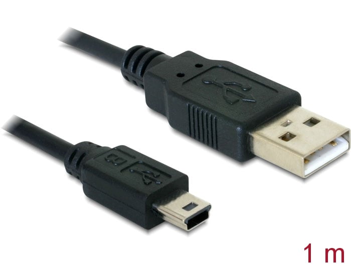 Delock-kabel USB 2.0-A > USB mini-B 5-pinners 1 m hann / hann