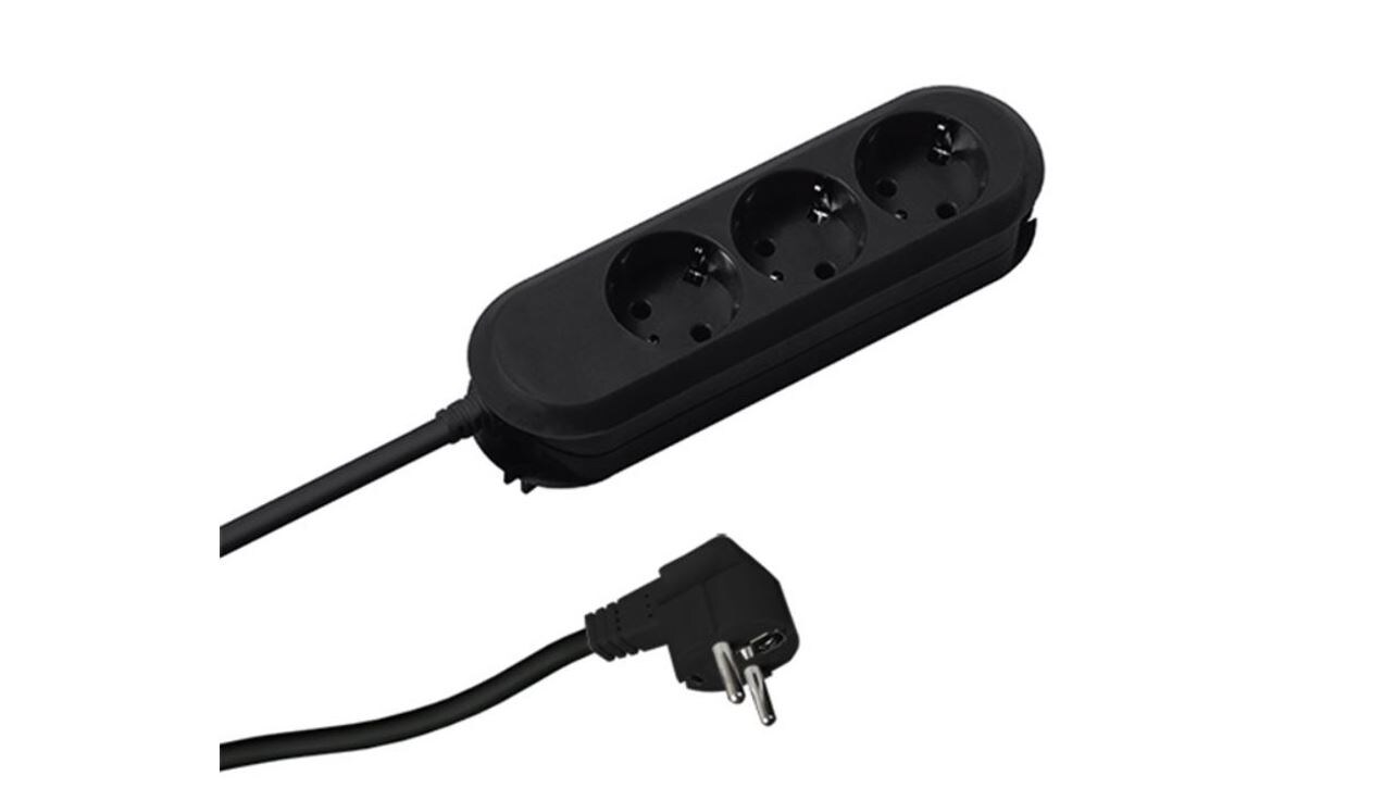 Bachmann stikkontaktlist SMART 3-veis, svart 1,5 m, uten bryter