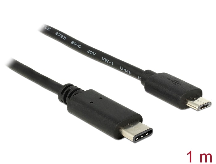 Delock-kabel USB Type-C 2.0 hann > USB 2.0 Type Micro-B hann 1,0 m svart