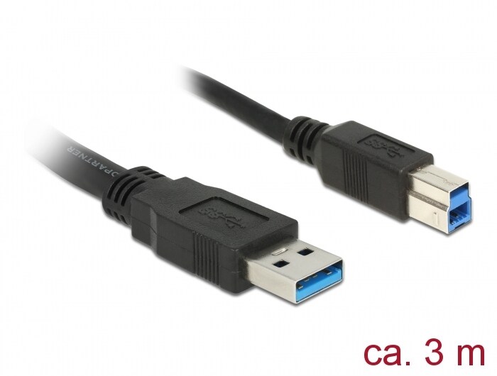 Delock-kabel USB 3.0 A hann > USB 3.0 B hann 3,0 m