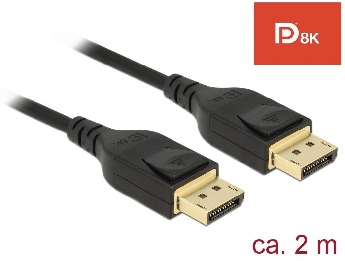 Delock-kabel Displayport 8K 60 Hz 2 m DP 8K-sertifisert svart