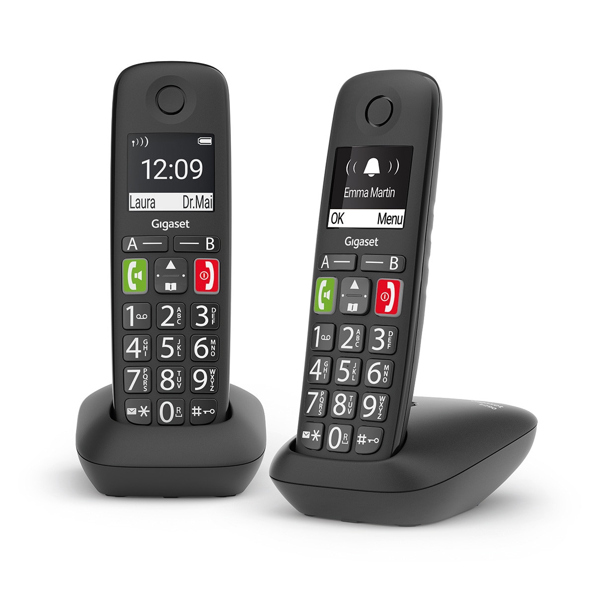 Gigaset E290 Duo - Telefon med store knapper og 2 håndsett - svart