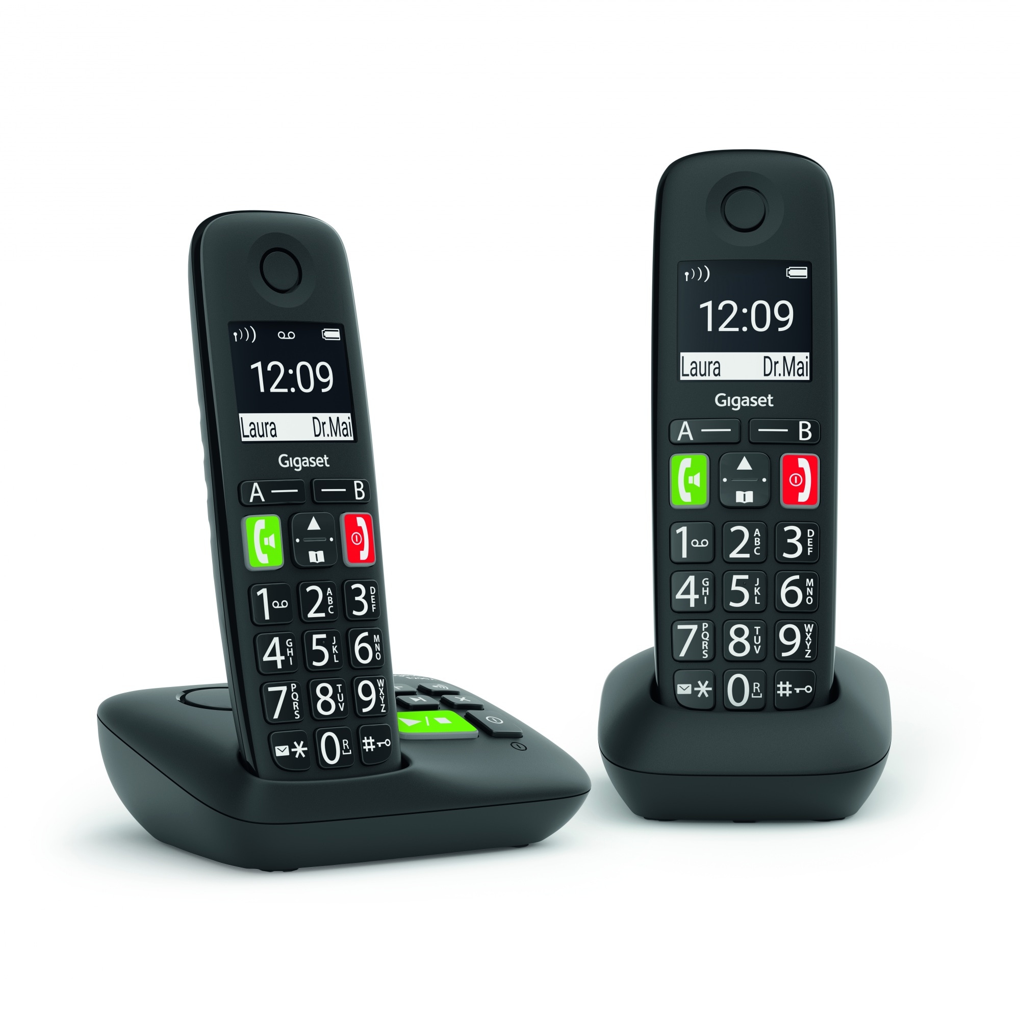 Gigaset E290A Duo trådløs telefon med store knapper og AB - svart