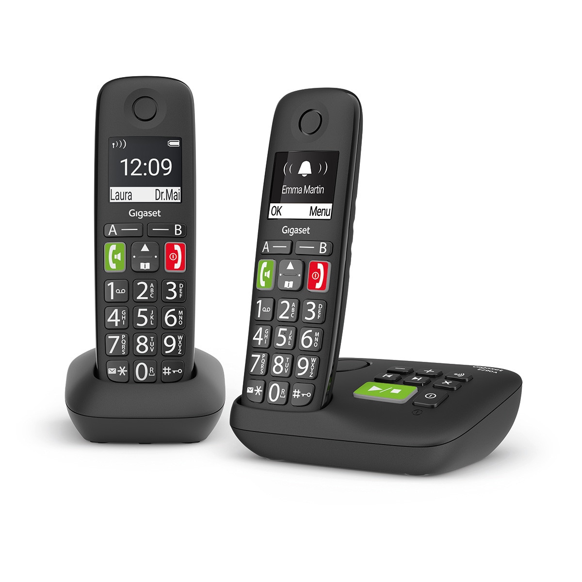 Gigaset E290A Duo trådløs telefon med store knapper og AB - svart