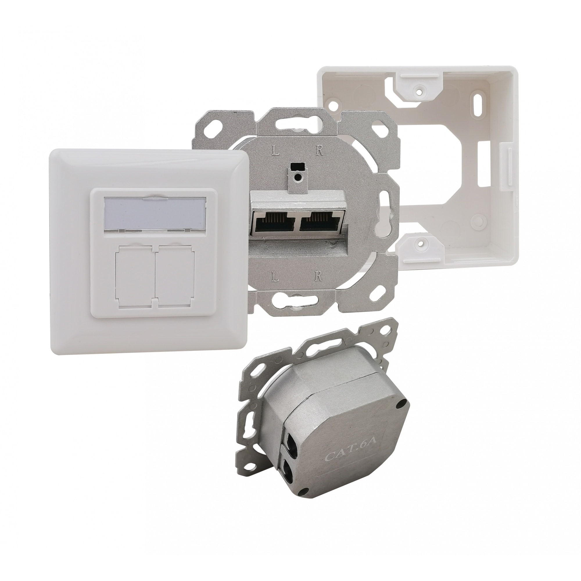 helos Cat.6a LSA-nettverkskontakt med designkompatibel UPAP 2-veis horisontal, ren hvit