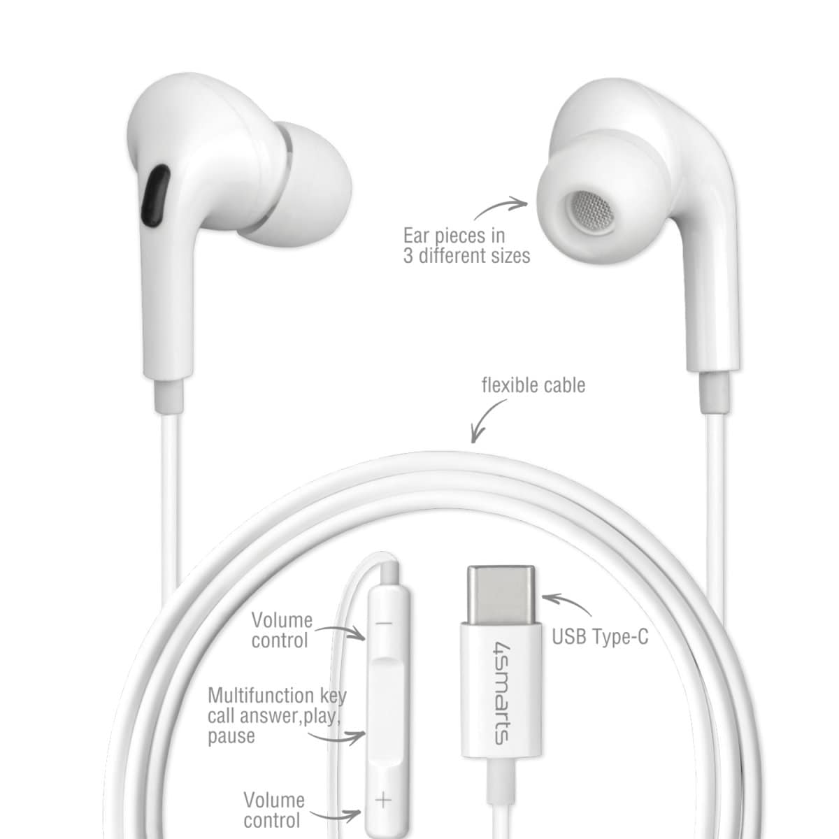4smarts aktive hodetelefoner Melody Digital Basic USB-C med D/A-konverter hvit