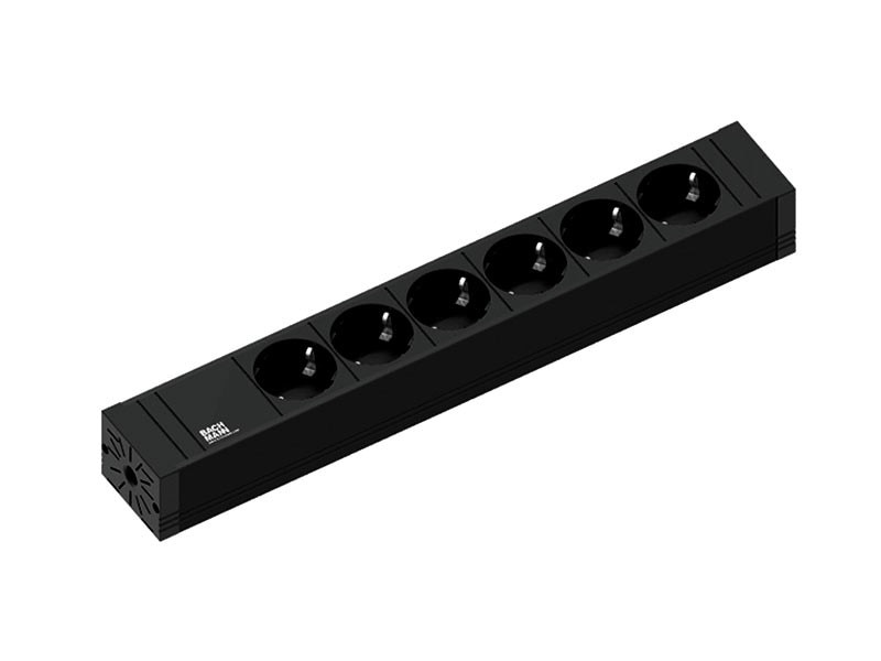 Bachmann stikkontaktlist CONNECT LINE 6-veis, svart, 2,0 m, uten bryter