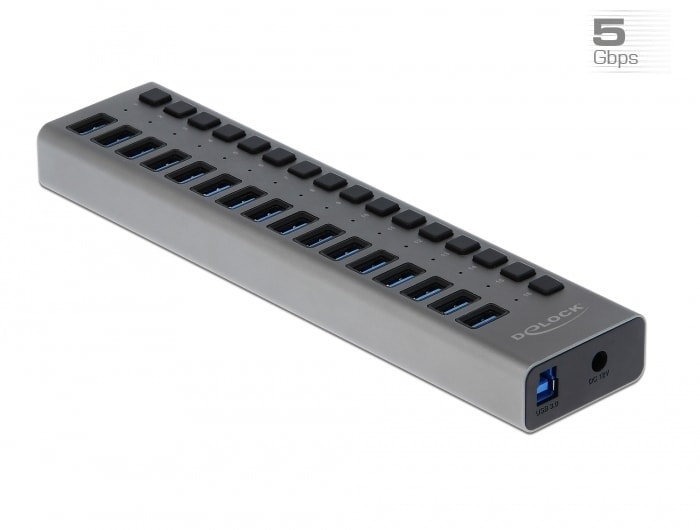 Delock 16-ports SuperSpeed USB ekstern hub med bryter