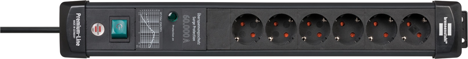 Brennenstuhl ÜSS 60.000A Premium-Line 6-gang, svart, 3m