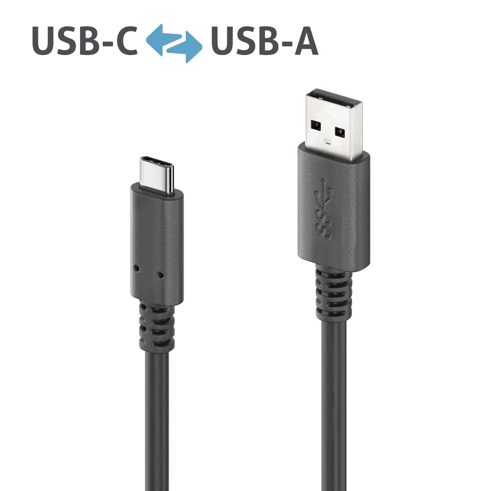 PureLink USB-C til USB-A-kabel - USB 3.2 Gen2x1, 3A, 10 Gbps - PureInstall 1,0 m