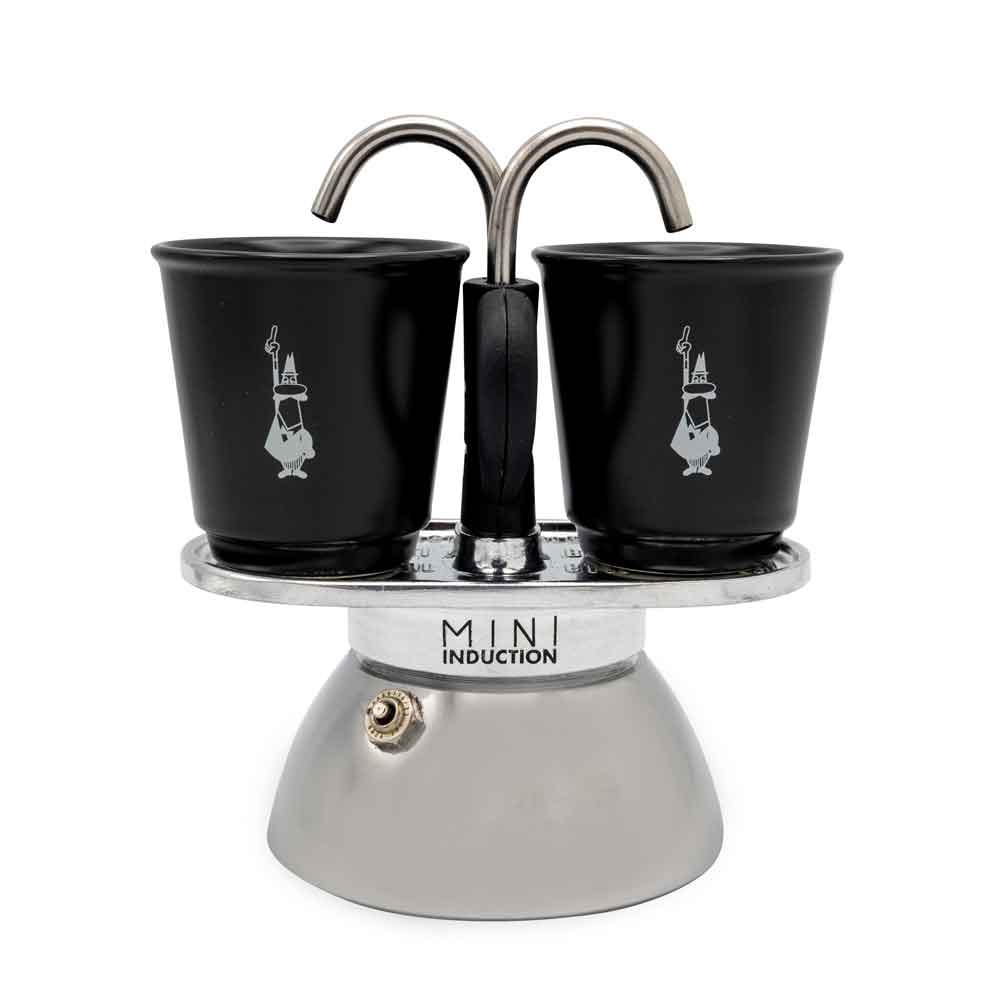 Bialetti 7310 Espressomaskin sett mini induksjon 2 kopper 2 glass svart