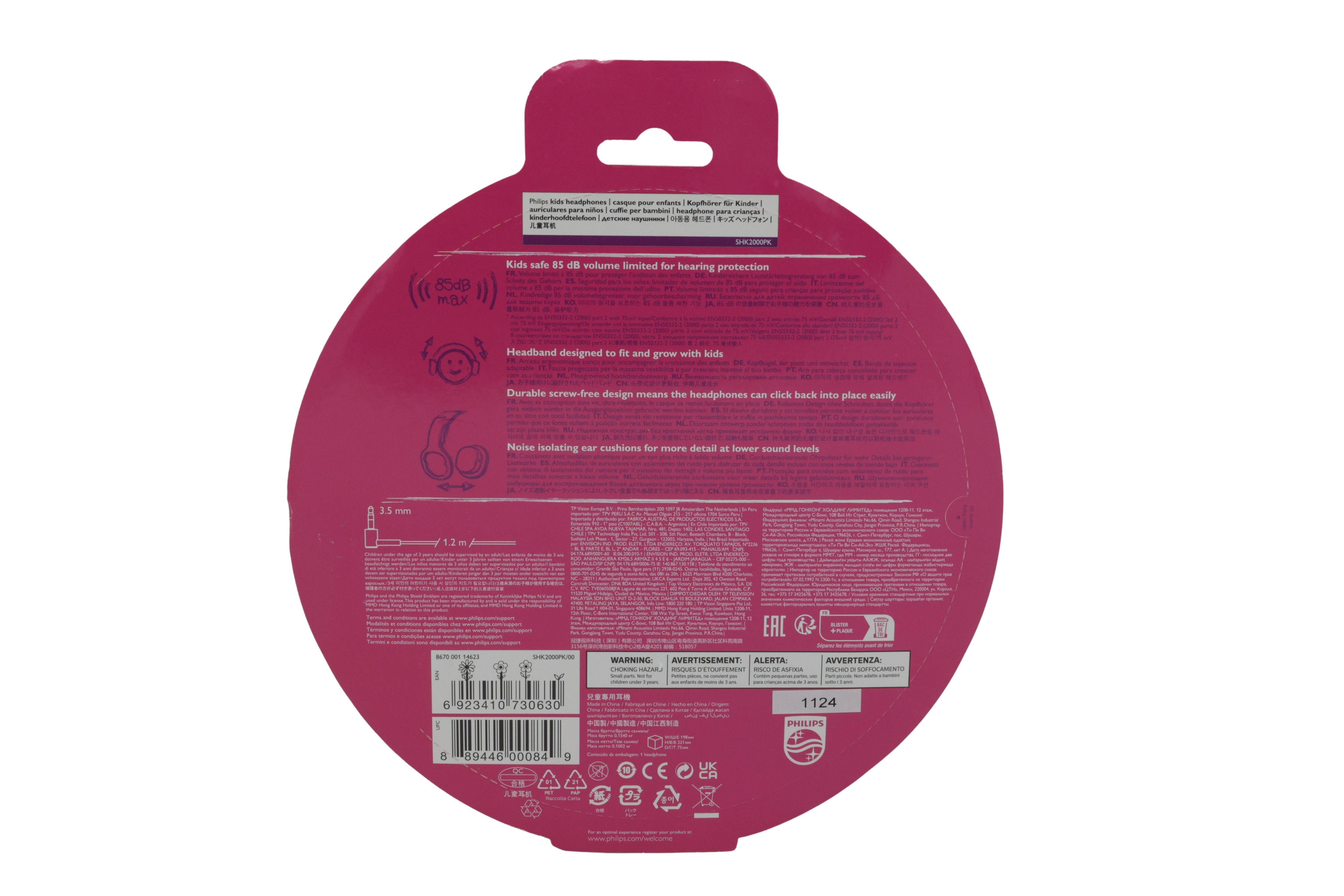 Philips SHK-2000PK/00 rosa, hodetelefoner for barn