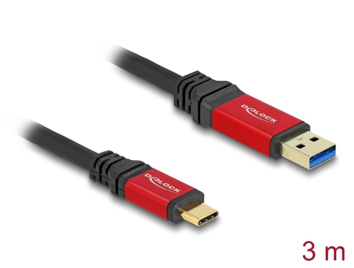Delock USB 10 Gbps-kabel USB Type-A-plugg til USB Type-C-plugg 3 m rød metall