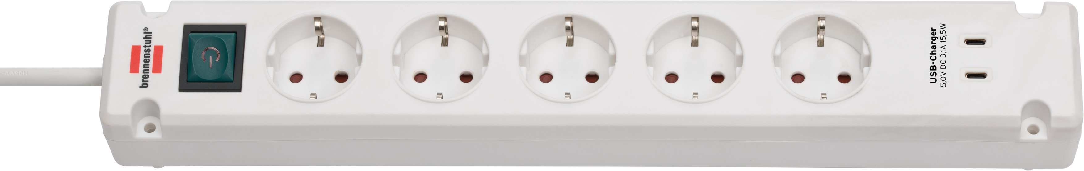 Brennenstuhl Bremounta stikkontaktlist 5-veis 2x USB-C hvit 3m