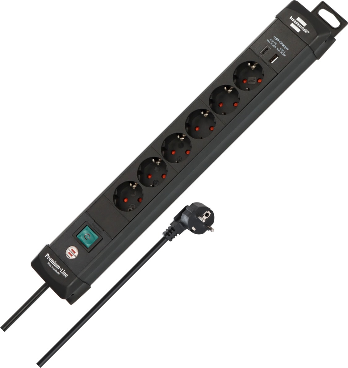 Brennenstuhl Premium-Line 6-veis stikkontaktlist med USB C, USB A, svart, 3m