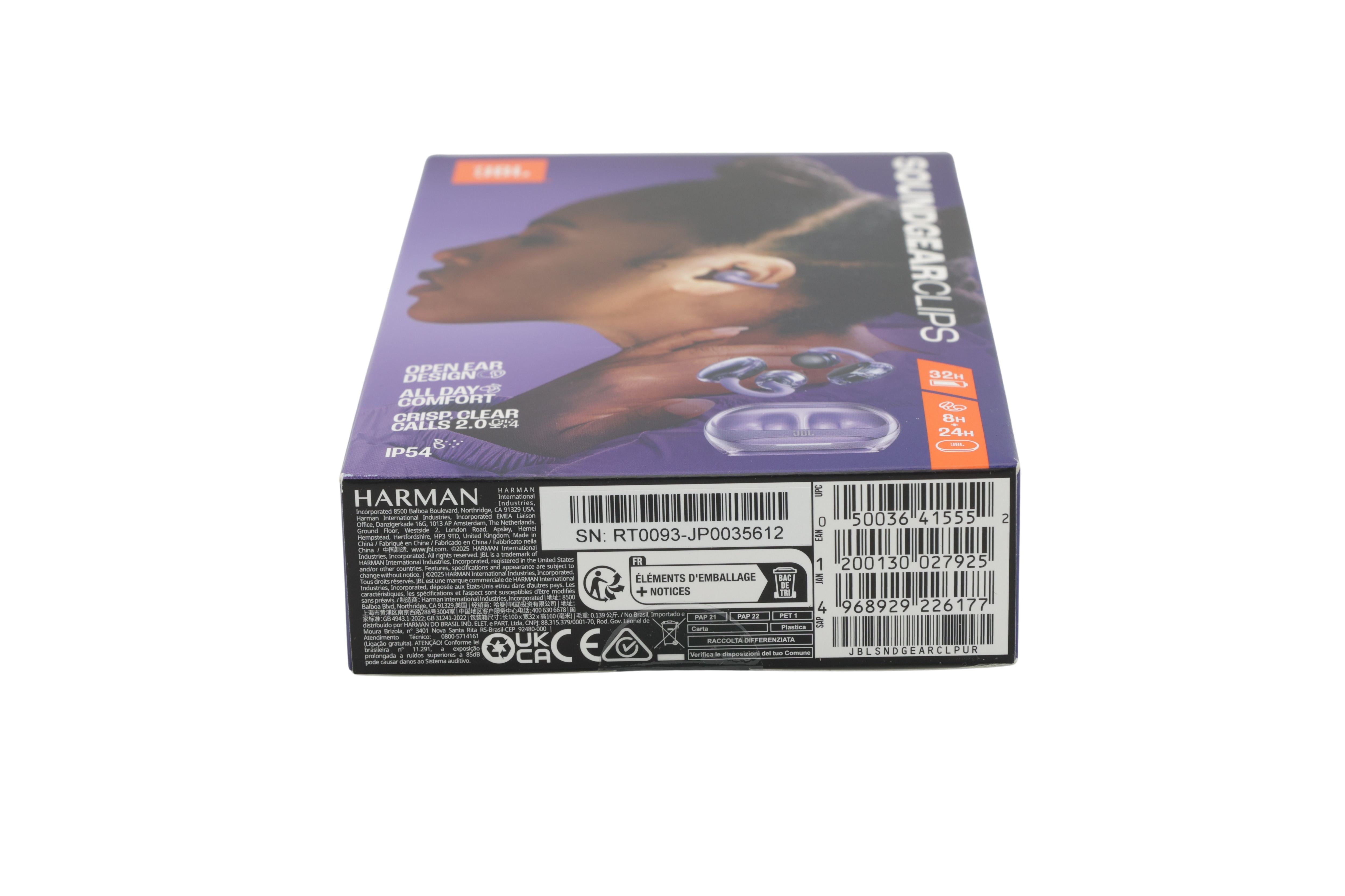 JBL Soundgear Clips TWS hodetelefoner med åpne ører, IP54, Ghost Purple