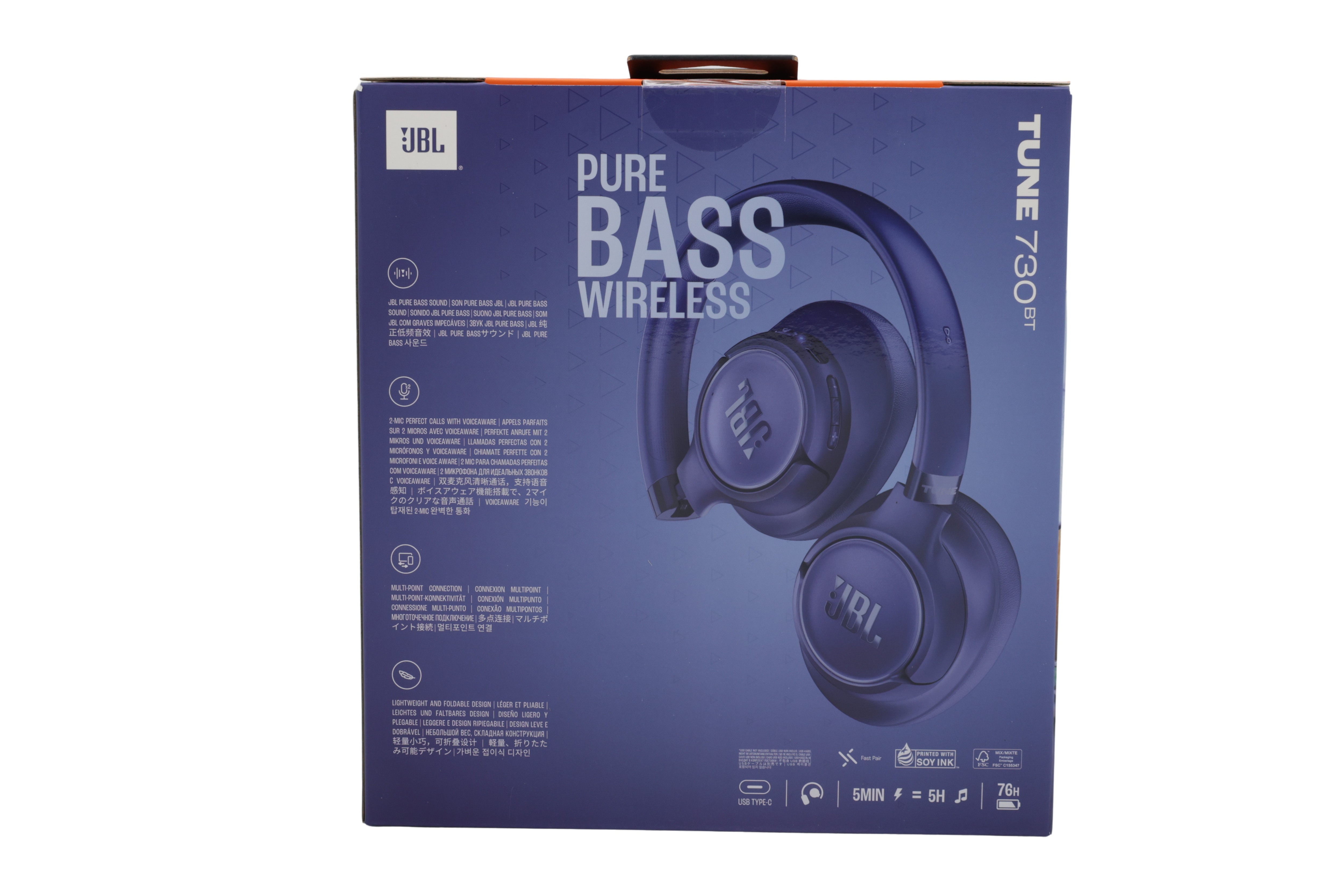 JBL JBLT730BTBLU Tune 730 BT Over-Ear-hodetelefoner, blå