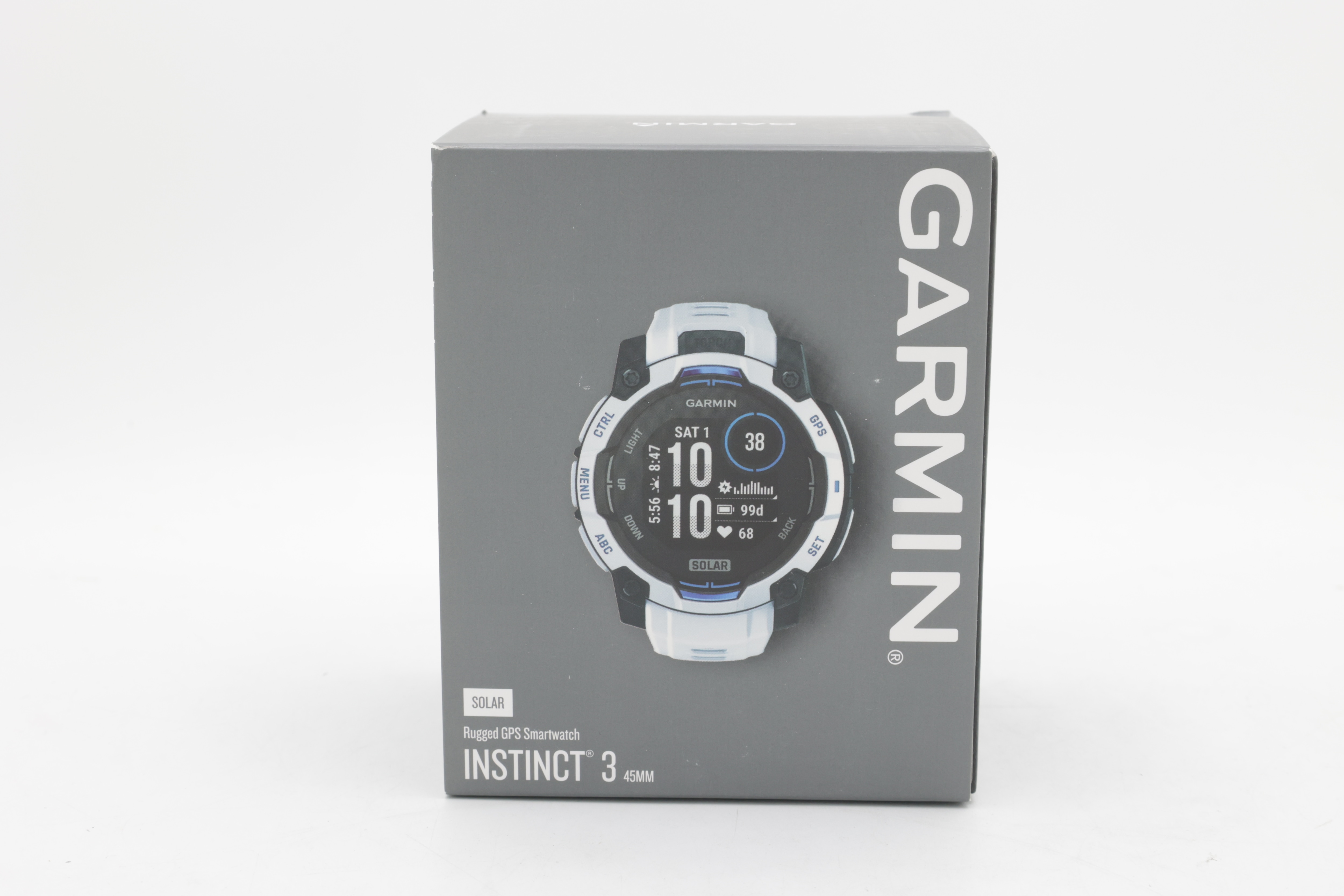 Garmin Instinct 3,45 mm, solcelledrevet, Whitestone med Whitestone-rem, WW