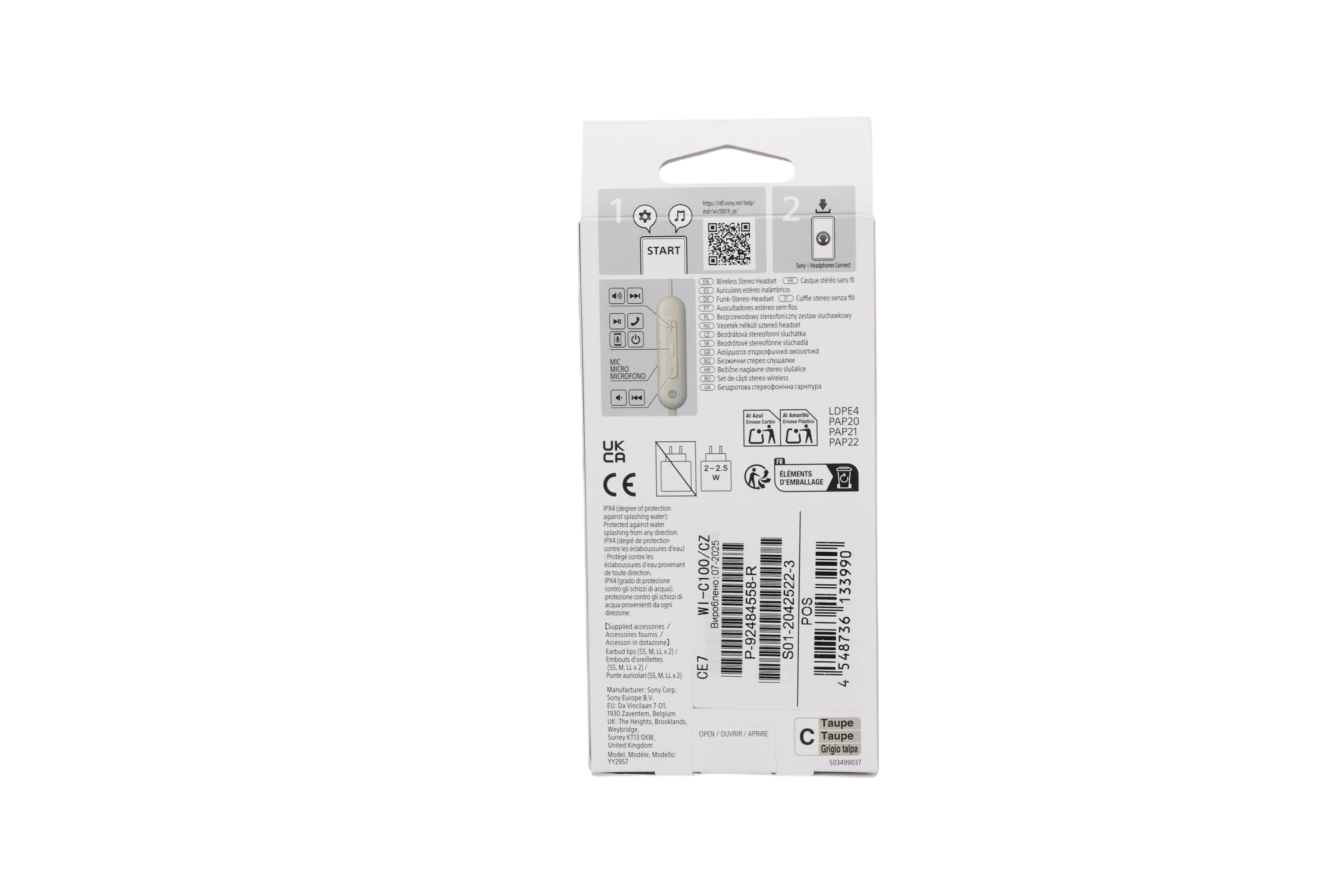 Sony WI-C100 trådløse in-ear-hodetelefoner, taupe