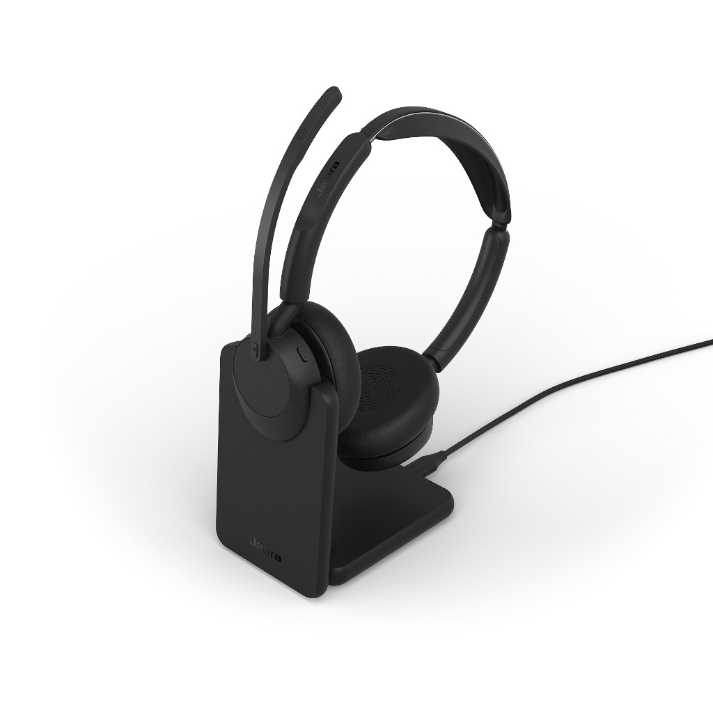 Jabra Evolve3 45 UC Stereo Svart med Link 390a og ladestasjon