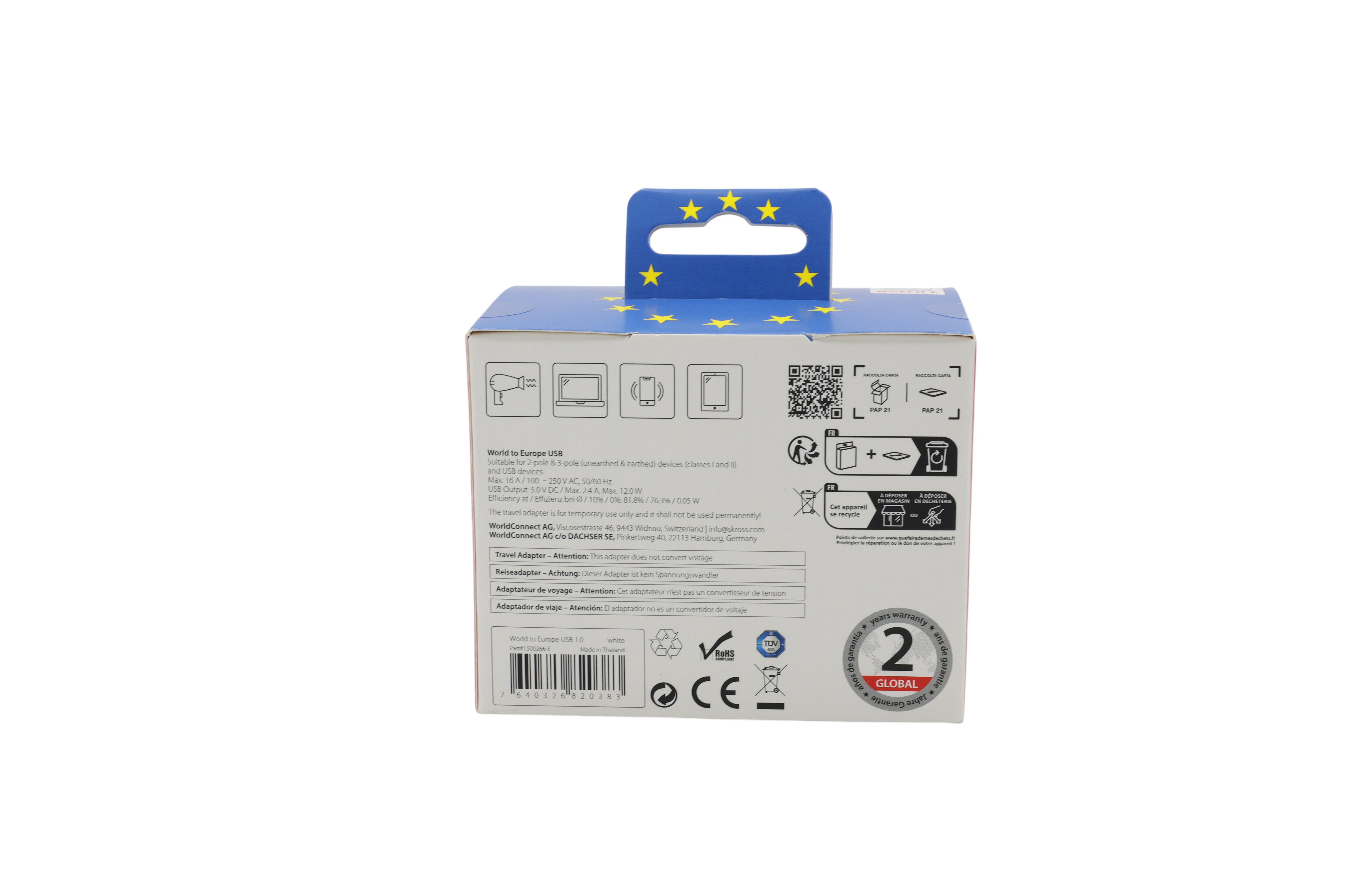 SKROSS World to Europe USB hvit, detaljhandel
