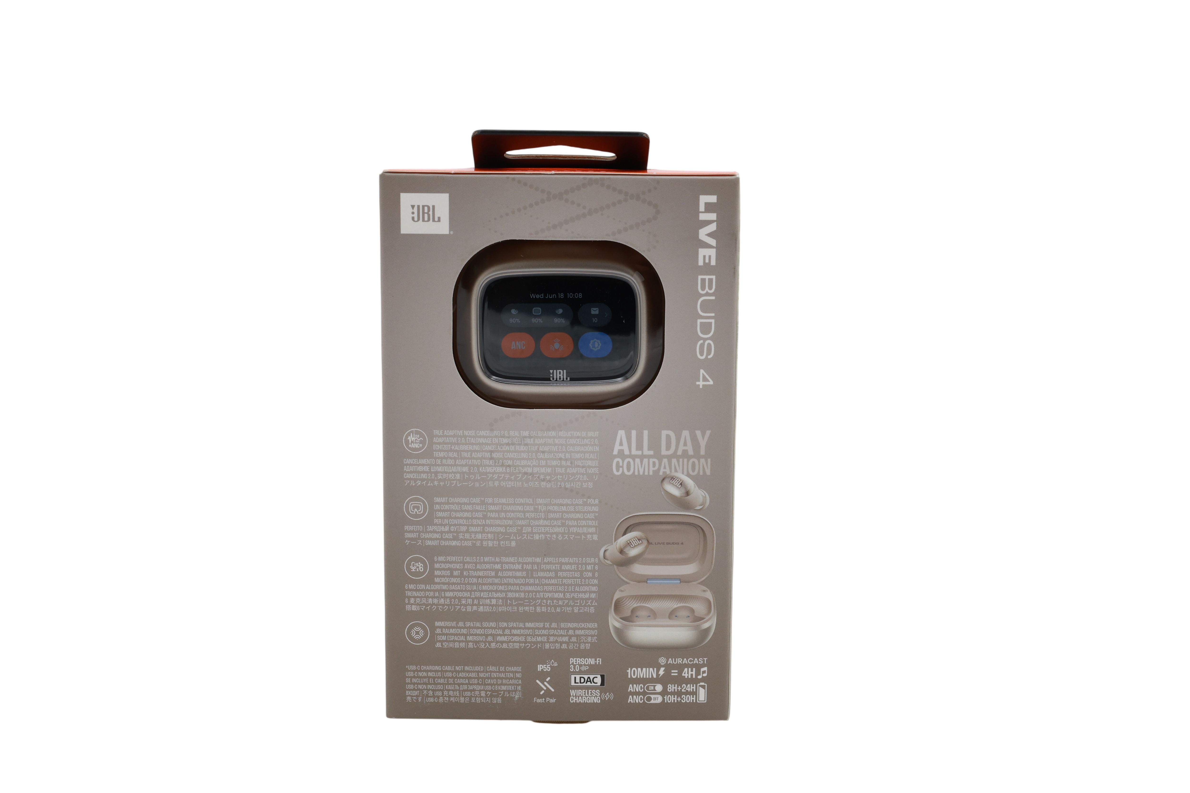 JBL Live Buds 4, trådløse øretelefoner med støyreduksjon, champagne
