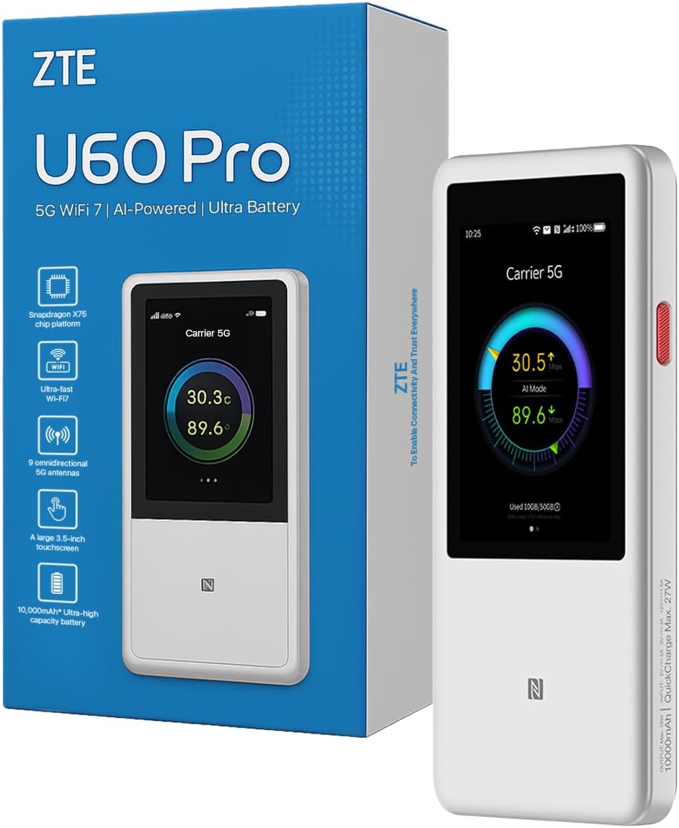 ZTE U60 Pro mobiltelefoner, hotspot-ruter, 4G/5G, Wi-Fi – hvit