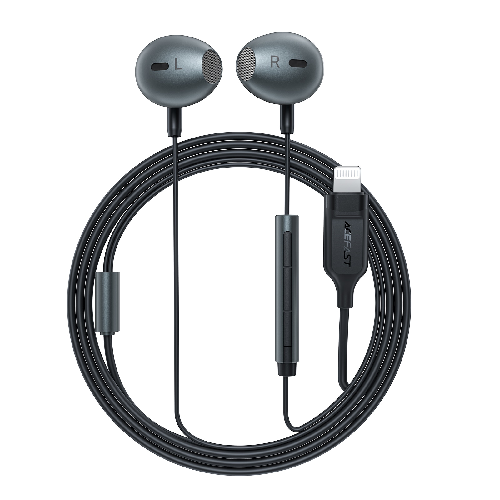 Acefast L1 in-ear-hodetelefoner med Lightning-kontakt, mikrofon og fjernkontroll 1,2 m - svart