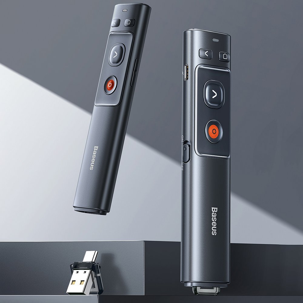 Baseus Orange Dot trådløs presentasjonslaserpeker - grå (med batteri)