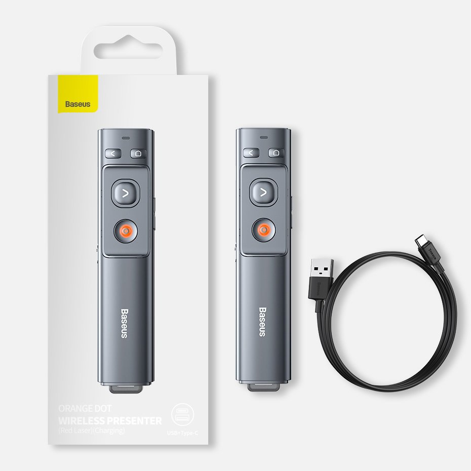 Baseus Orange Dot trådløs presentasjonslaserpeker - grå (med batteri)