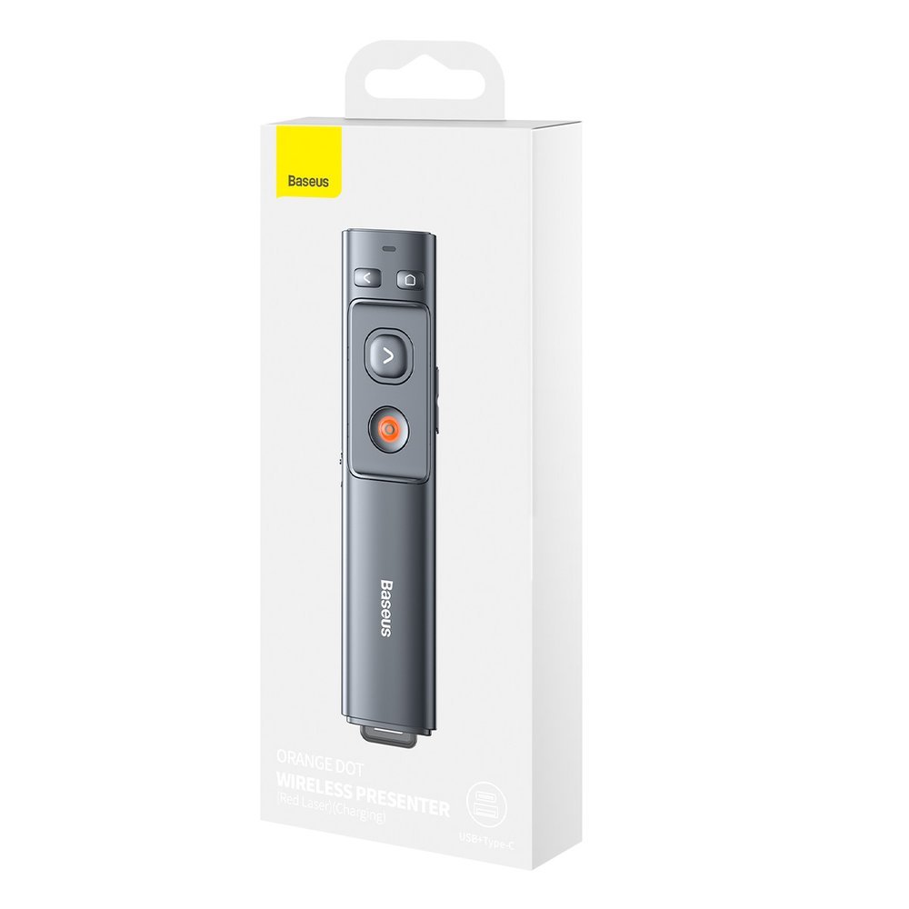 Baseus Orange Dot trådløs presentasjonslaserpeker - grå (med batteri)