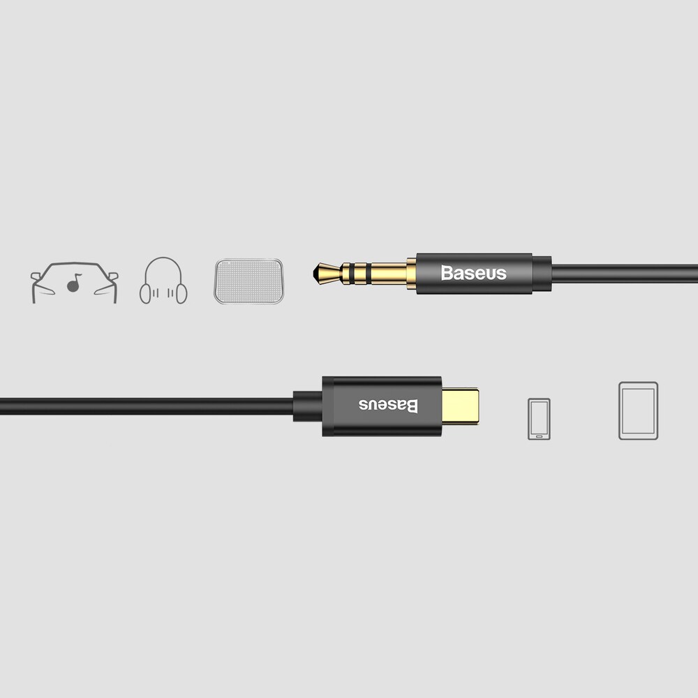 Baseus 3.5mm AUX Stereo Cable - USB Type C for Tablet & Phone, 120cm, Black (CAM01-01)