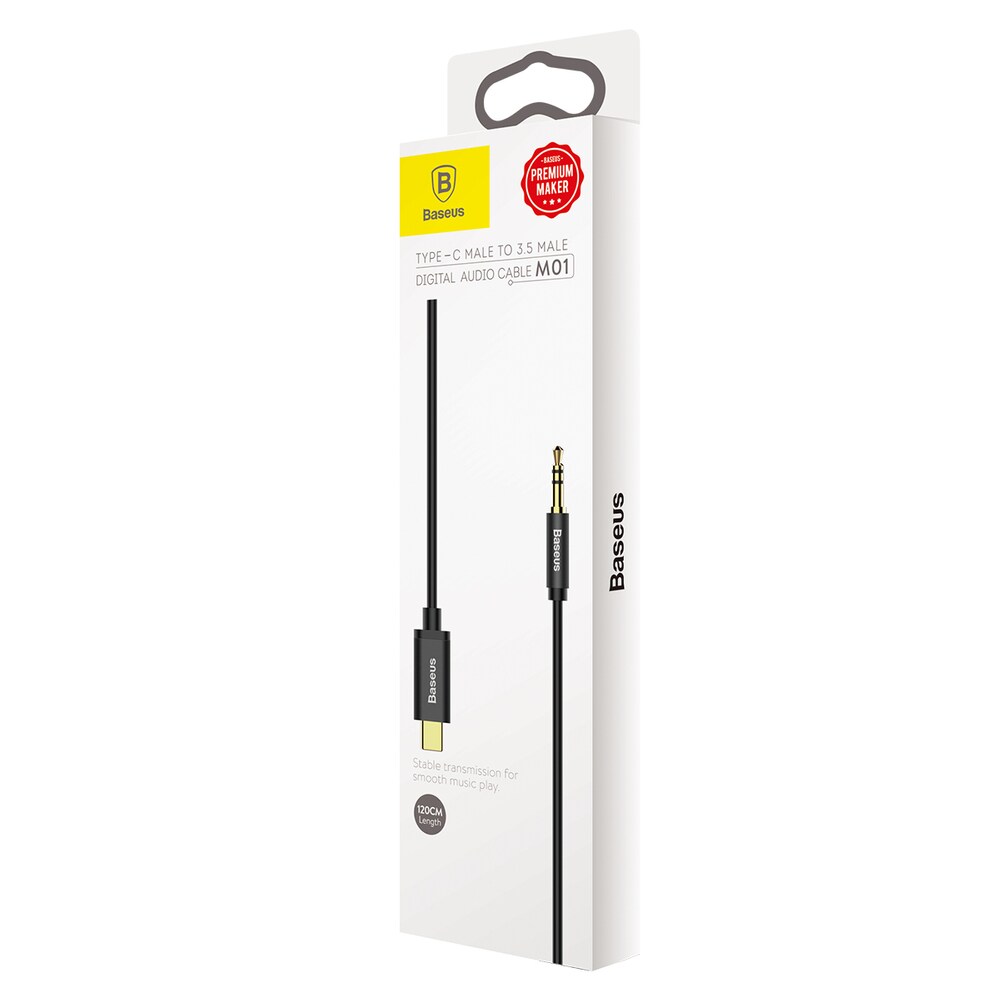 Baseus 3.5mm AUX Stereo Cable - USB Type C for Tablet & Phone, 120cm, Black (CAM01-01)