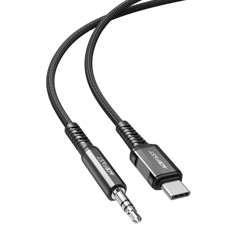 Acefast lydkabel USB Type C - 3,5 mm minijack (hann) 1,2 m, AUX svart (C1-08 svart)
