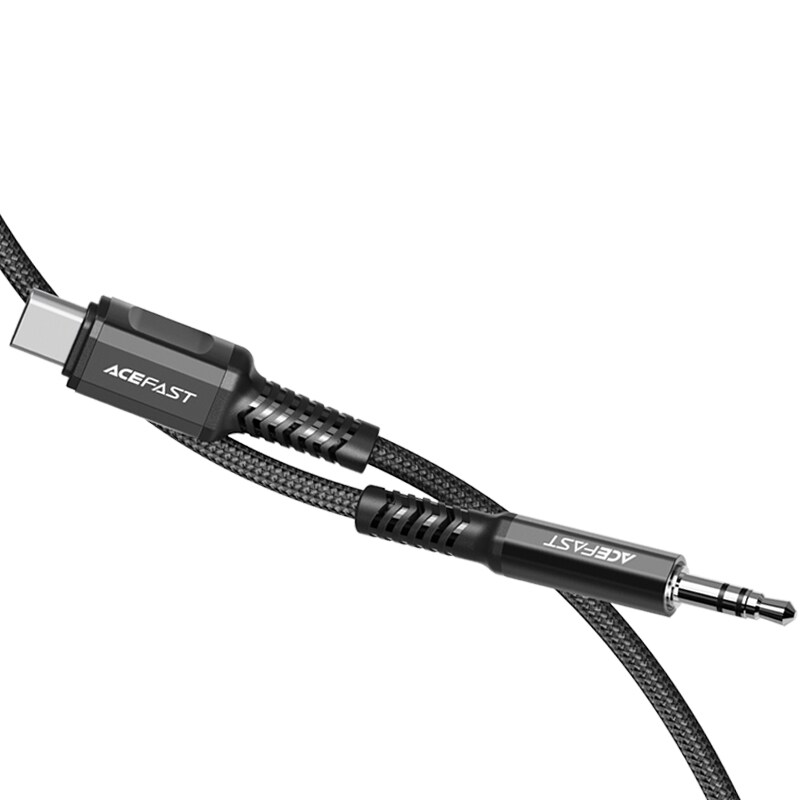 Acefast lydkabel USB Type C - 3,5 mm minijack (hann) 1,2 m, AUX svart (C1-08 svart)