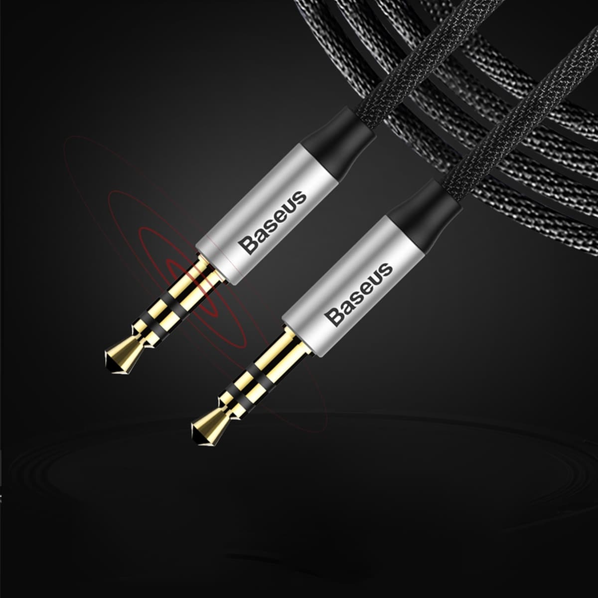 Baseus Yiven M30 stereo AUX 3,5 mm lydkabel med minijack hann 1 m sølv-svart (CAM30-BS1)