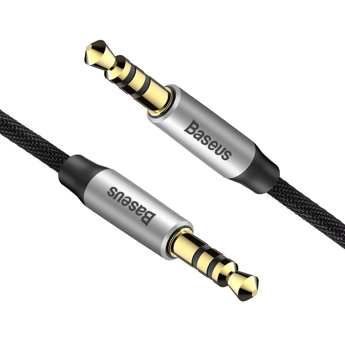 Baseus Yiven M30 stereo AUX 3,5 mm lydkabel med minijack hann 1 m sølv-svart (CAM30-BS1)
