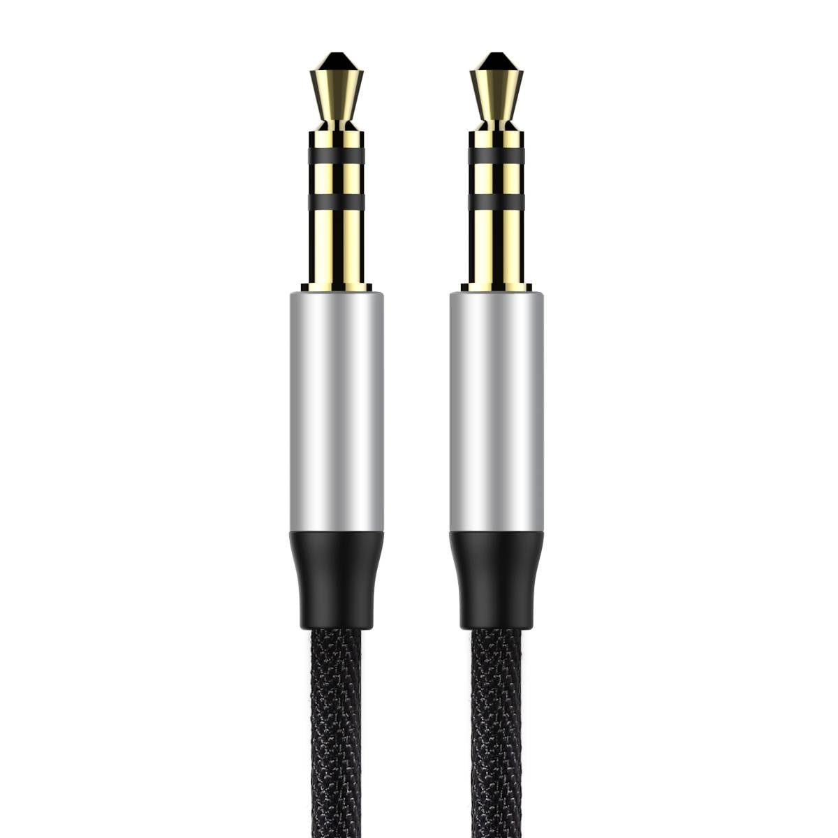 Baseus Yiven M30 stereo AUX 3,5 mm lydkabel med minijack hann 1 m sølv-svart (CAM30-BS1)
